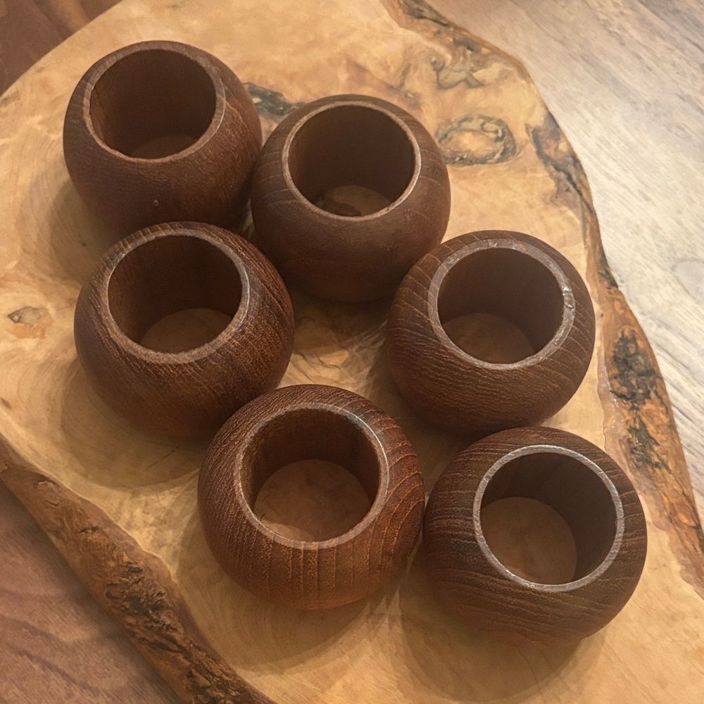 MCM Teak Napkin Rings Set of 6